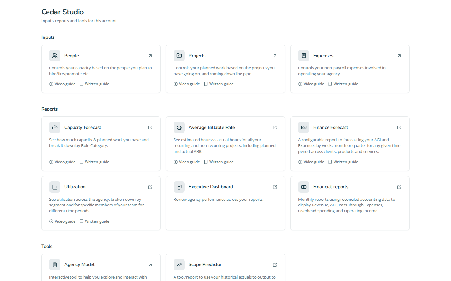 Home for the synthetic Cedar Studio account in light theme.